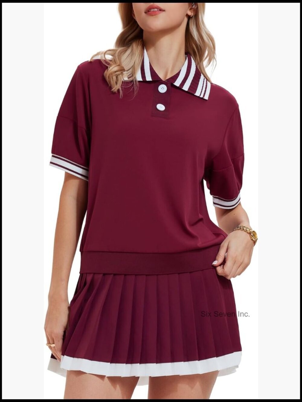Women's Tennis Skirt Set Color-Block Ribbed Top Golf Skorts Pickleball Pockets